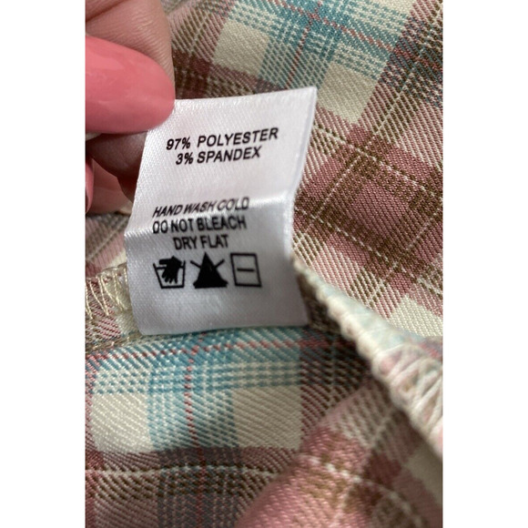 Time After Time Wide Leg Pants Womens Medium Blue Pink Cream Plaid Preppy Slacks - Picture 5 of 10